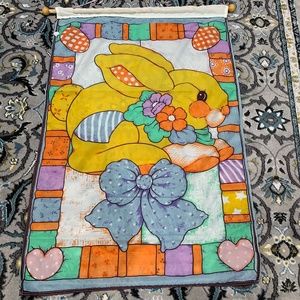 Vintage Traditions Fabric Easter Bunny Flag with Wooden Pole